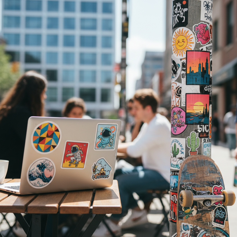 example of circle and square custom printed sticker in a public setting