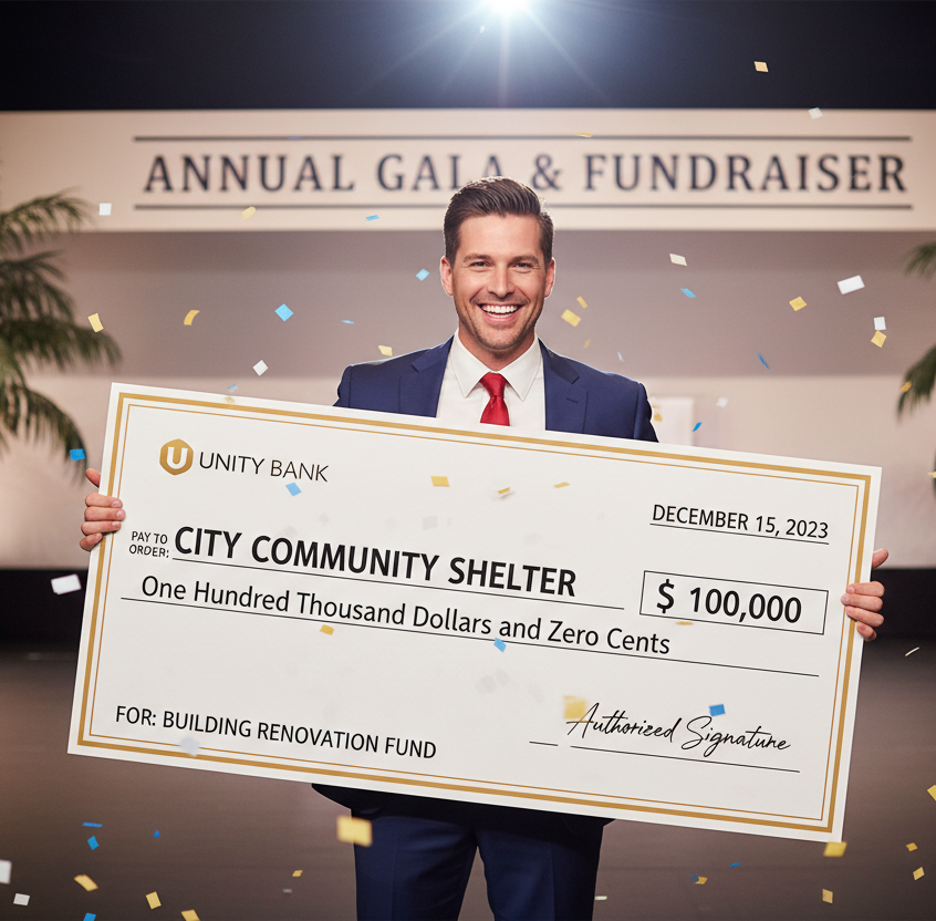 person holding oversize check