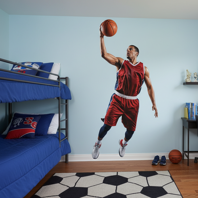 single sports image and realistic player on the wall
